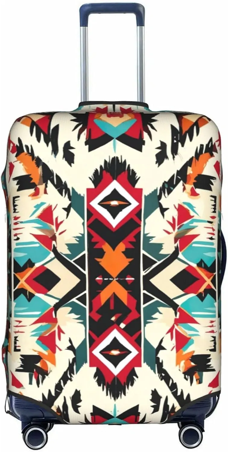 Native American Pattern Print Suitcase Protector Dust-Proof Case Men Women Travel Fits 18-32 Inch Luggage, Small, White