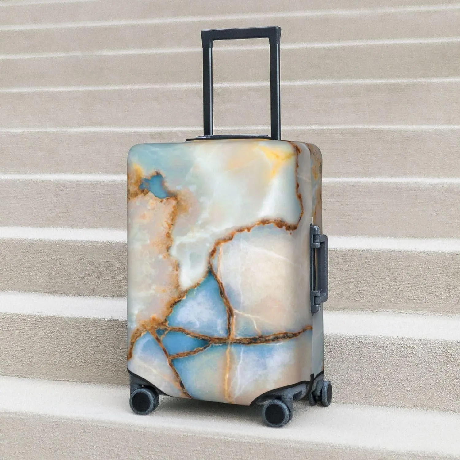 Natural Marble Texture Pattern Luggage Suitcase Covers Elastic Washable Luggage Protector Travel Suitcase Protective Cover For Kid And Adult, L (Fit 25-29 Inch Luggage)