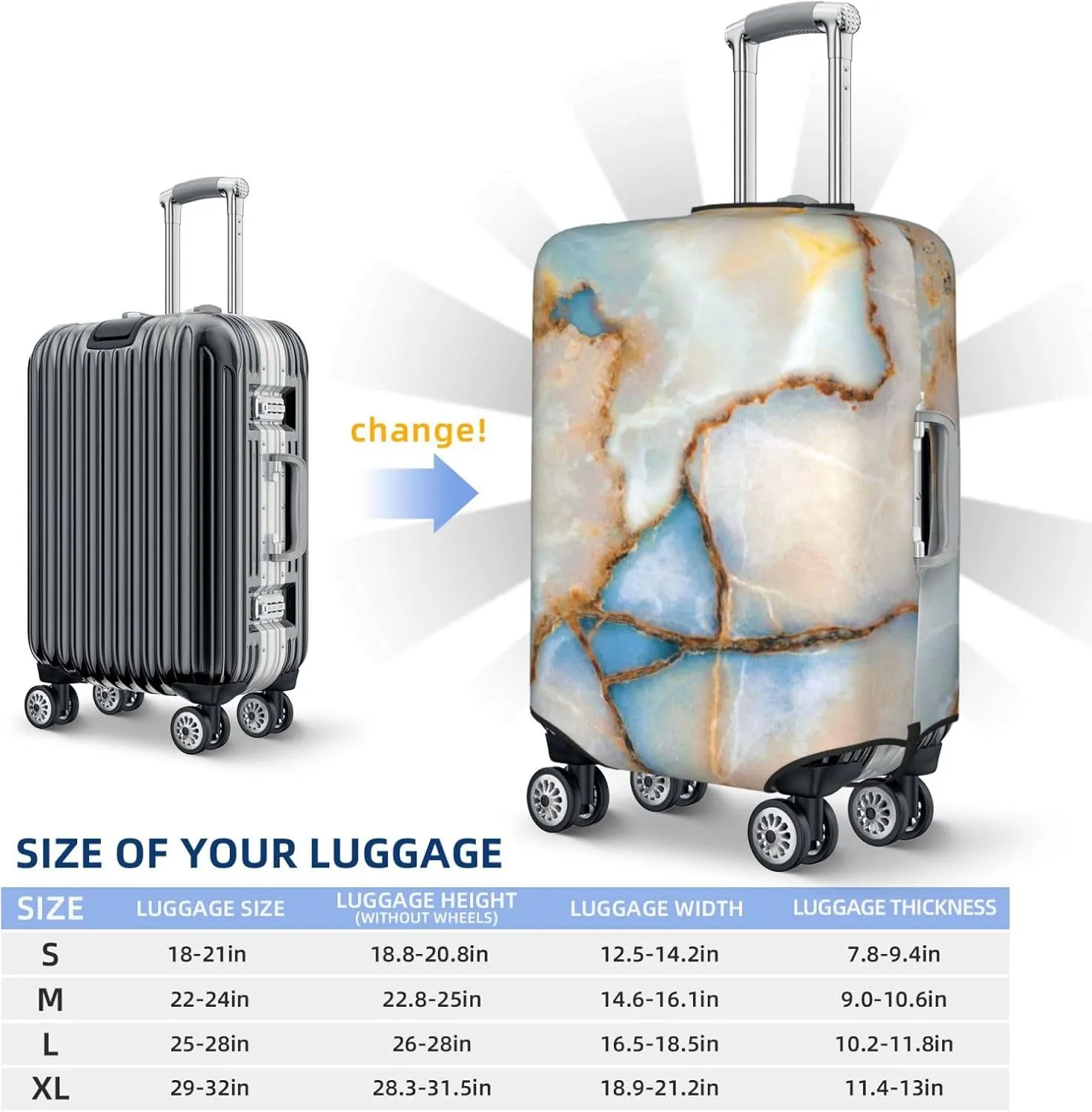 Natural Marble Texture Pattern Luggage Suitcase Covers Elastic Washable Luggage Protector Travel Suitcase Protective Cover For Kid And Adult, L (Fit 25-29 Inch Luggage)