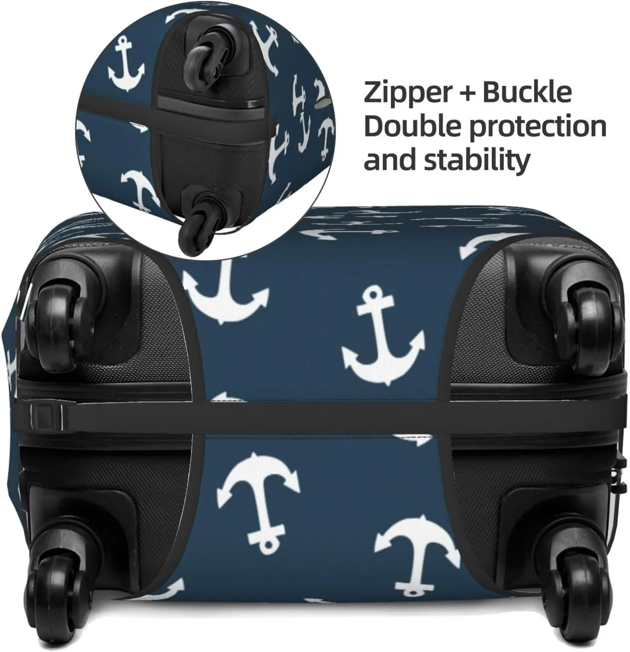 Nautical Anchors Luggage Suitcase Covers Elastic Washable Sea Adventure Ocean Theme Navy Luggage Protector Travel Suitcase Protective Cover For Kid And Adult, M (Fit 22-24 Inch Luggage)