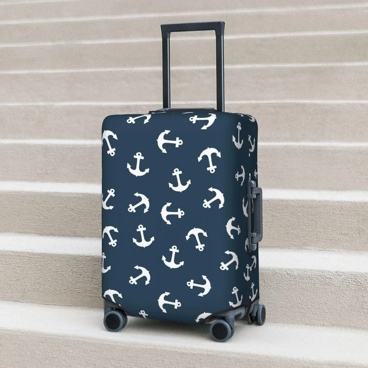 Nautical Anchors Luggage Suitcase Covers Elastic Washable Sea Adventure Ocean Theme Navy Luggage Protector Travel Suitcase Protective Cover For Kid And Adult, M (Fit 22-24 Inch Luggage)