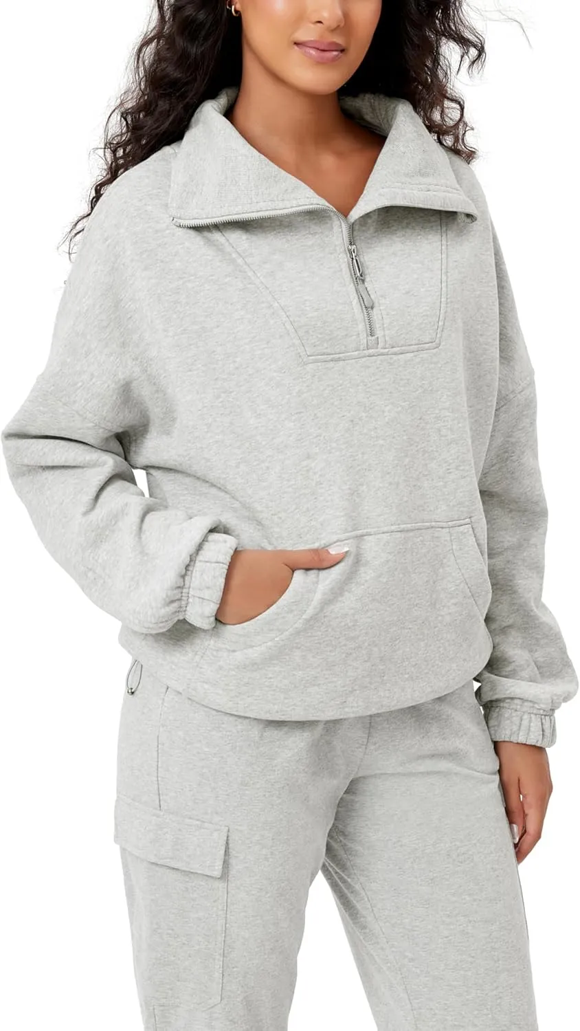 ODODOS Cinchable Sweatshirts for Women Funnel Neck Half Zipper Hoodies Fleece Lined Oversized Pullover