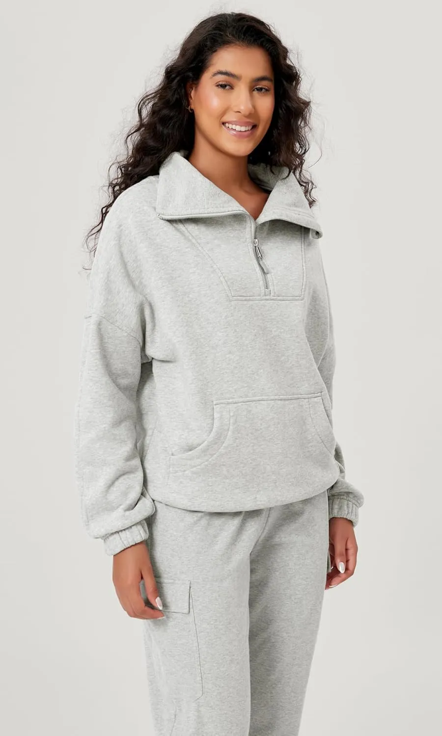 ODODOS Cinchable Sweatshirts for Women Funnel Neck Half Zipper Hoodies Fleece Lined Oversized Pullover