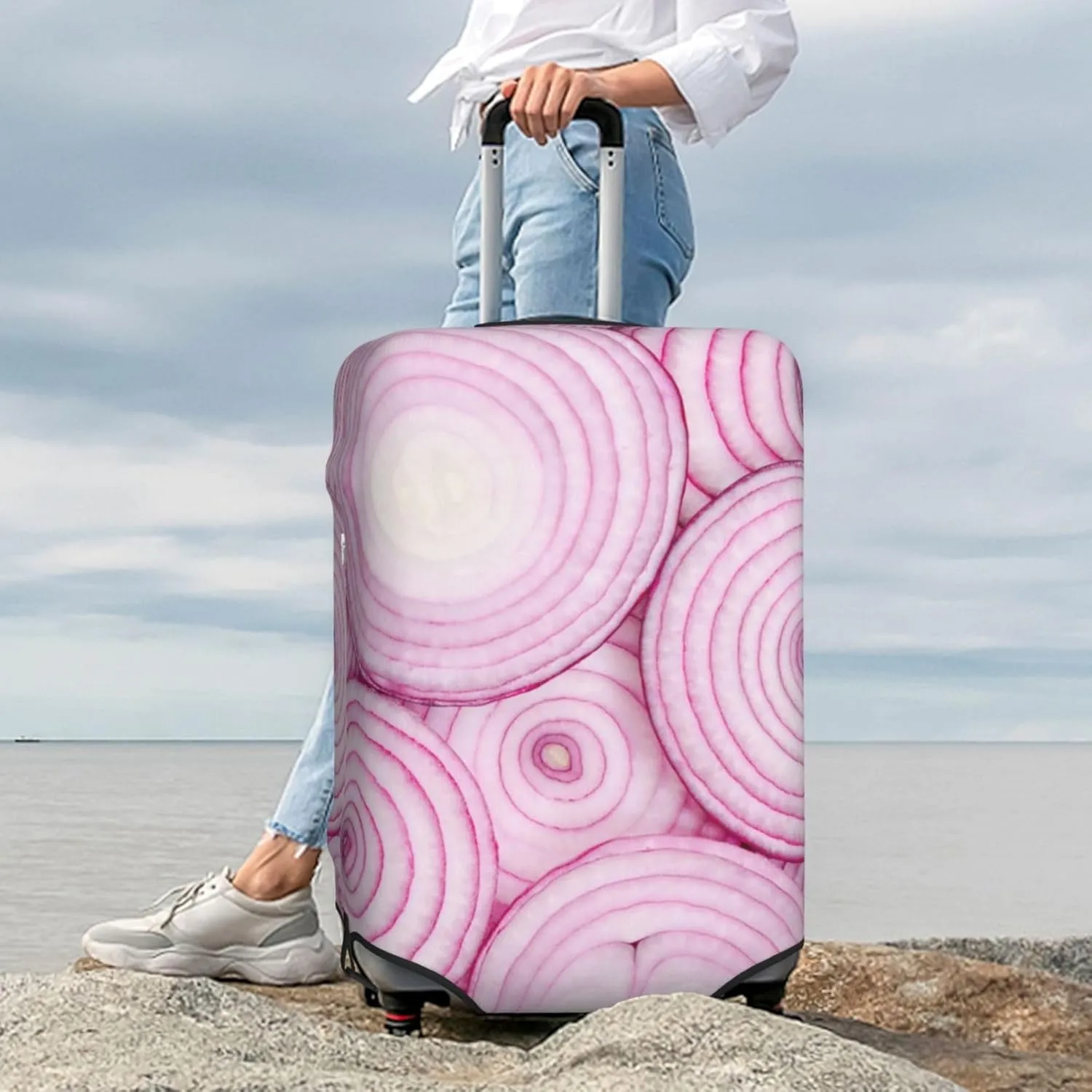 Onion Slices Elastic Suitcase Cover Scratch Resistant Luggage Case Travel Luggage Protector for Men Women L 25-28 inch