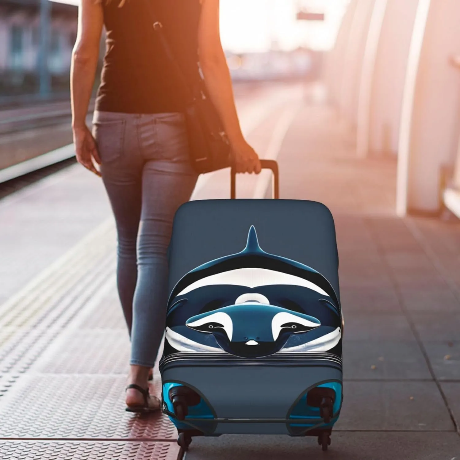Orca Killer Whale Luggage Cover, Protective Washable Suitcase Cover With Concealed Zipper Fits 18 To 32 Inch