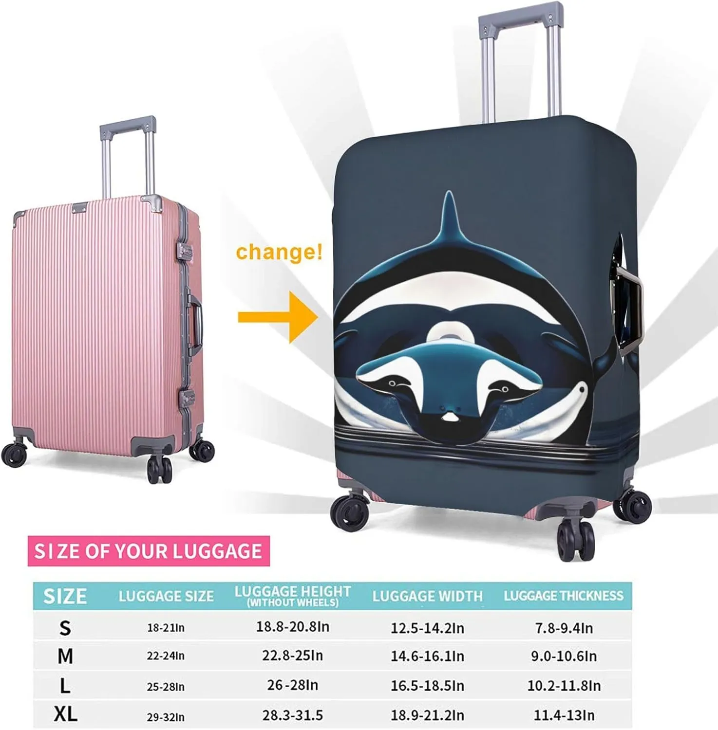 Orca Killer Whale Luggage Cover, Protective Washable Suitcase Cover With Concealed Zipper Fits 18 To 32 Inch