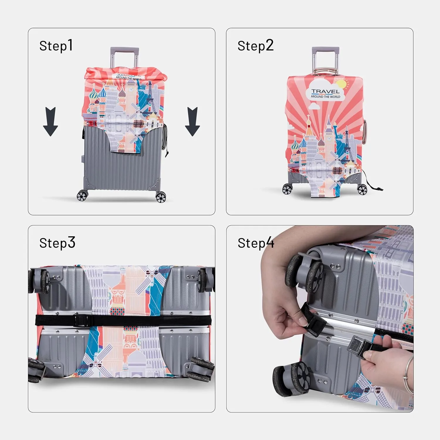 OrgaWise Luggage Covers for Suitcase - Fashionable Protector, Elastic Washable & Stretchable Suitcase covers for luggage, Anti-scratch - Fits 18-32 Inch LuggageSights M