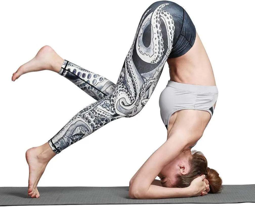 Over The Heel Yoga Pants Women Printed Stirrup Pants High Waist Yoga Leggings