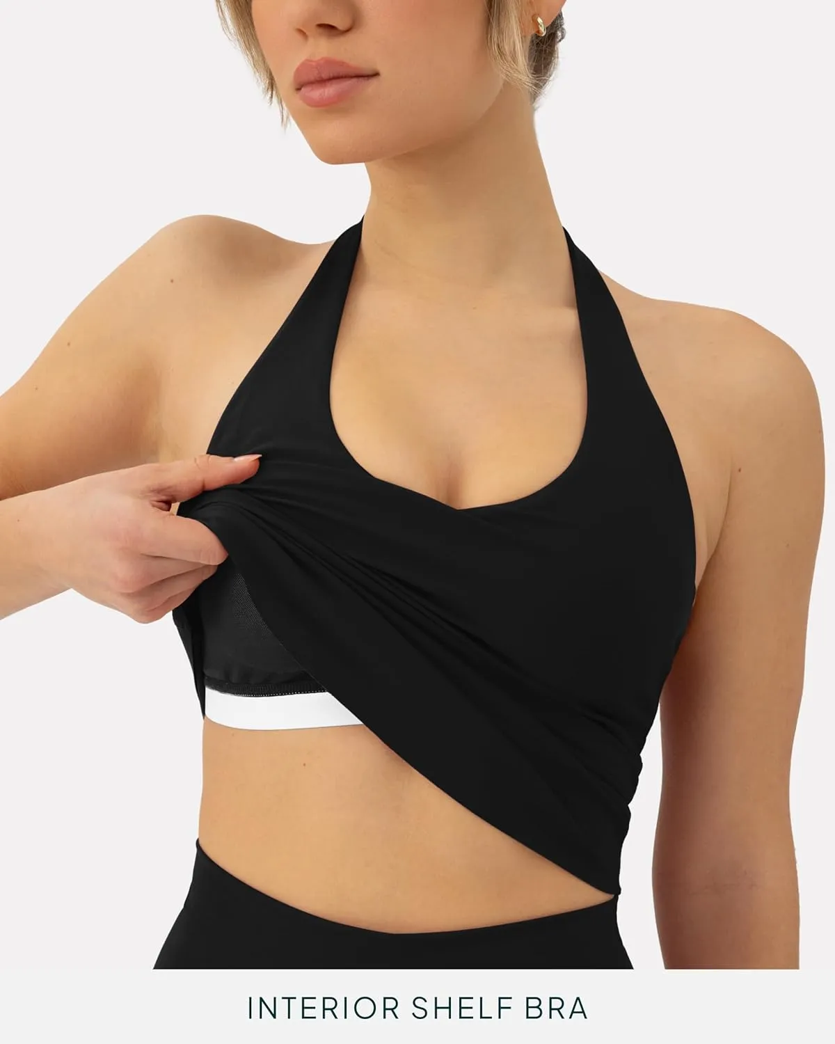 PAVOI ACTIVE Workout Halter Tops for Women Built in Bra - Low Support V Neck Backless Sports Tank Top Shelf Bra - HiPerform