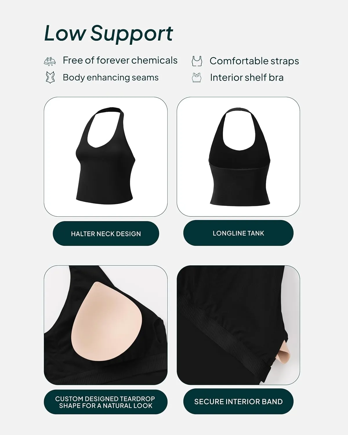 PAVOI ACTIVE Workout Halter Tops for Women Built in Bra - Low Support V Neck Backless Sports Tank Top Shelf Bra - HiPerform