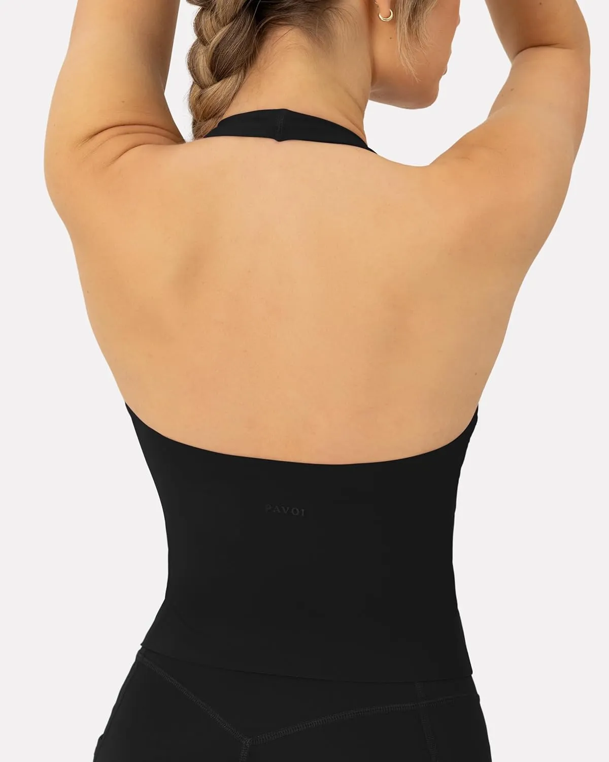 PAVOI ACTIVE Workout Halter Tops for Women Built in Bra - Low Support V Neck Backless Sports Tank Top Shelf Bra - HiPerform