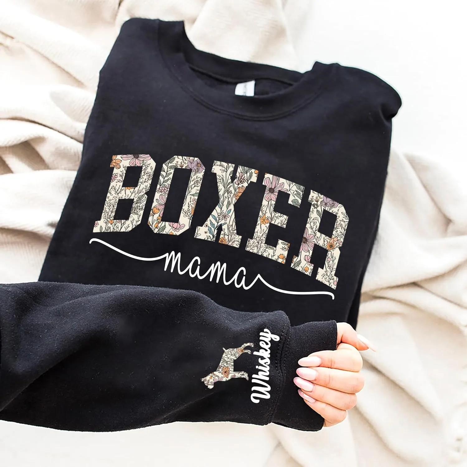 Personalized Dog Mom Sweatshirt  Custom Name & Dog Breed Crewneck, Cute Fur Mama Pullover, Best Gift for Dog Lovers
