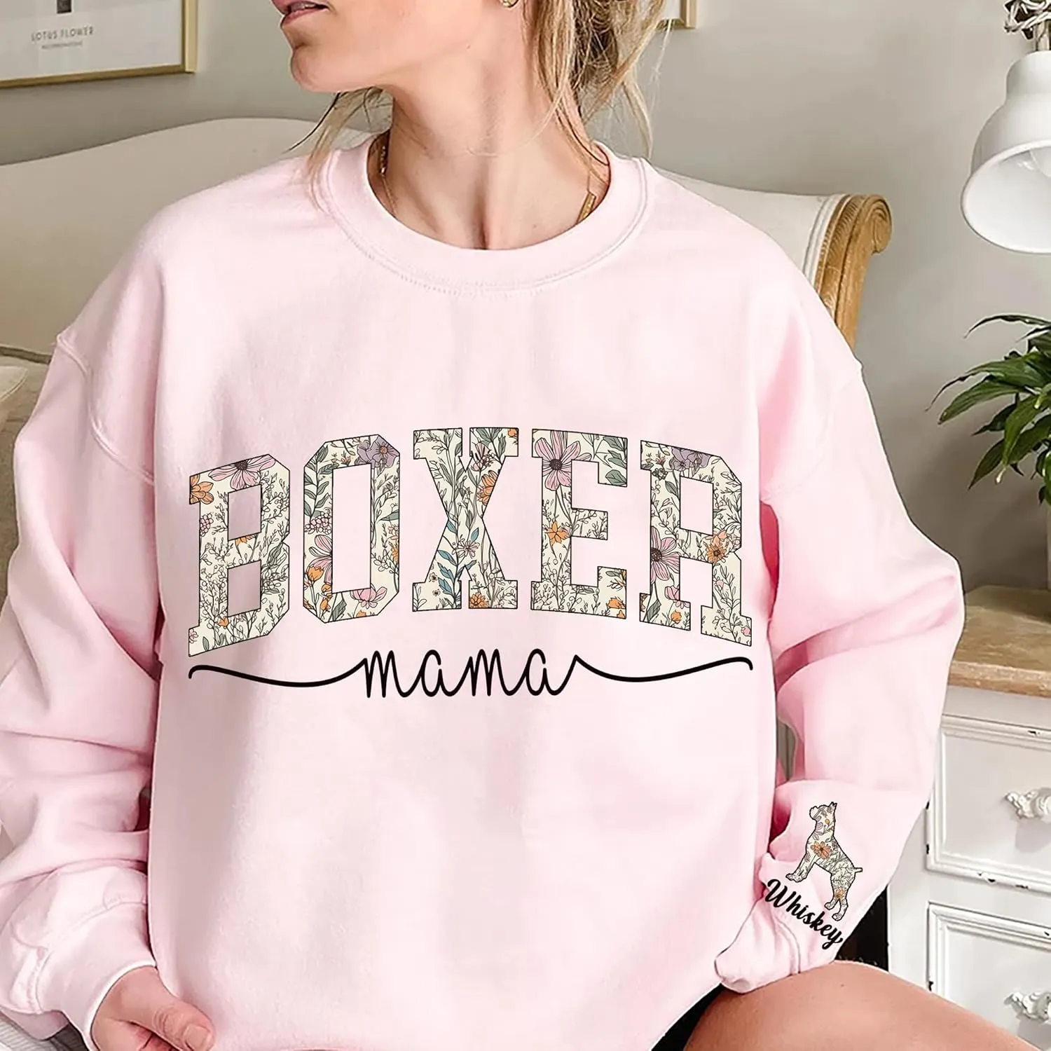Personalized Dog Mom Sweatshirt  Custom Name & Dog Breed Crewneck, Cute Fur Mama Pullover, Best Gift for Dog Lovers
