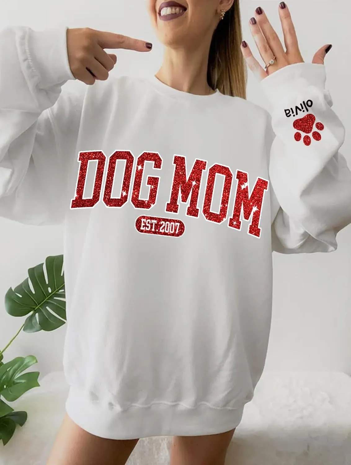 Personalized Dog Mom Sweatshirt  Custom Name & Dog Breed Crewneck, Cute Fur Mama Pullover, Best Gift for Dog Lovers