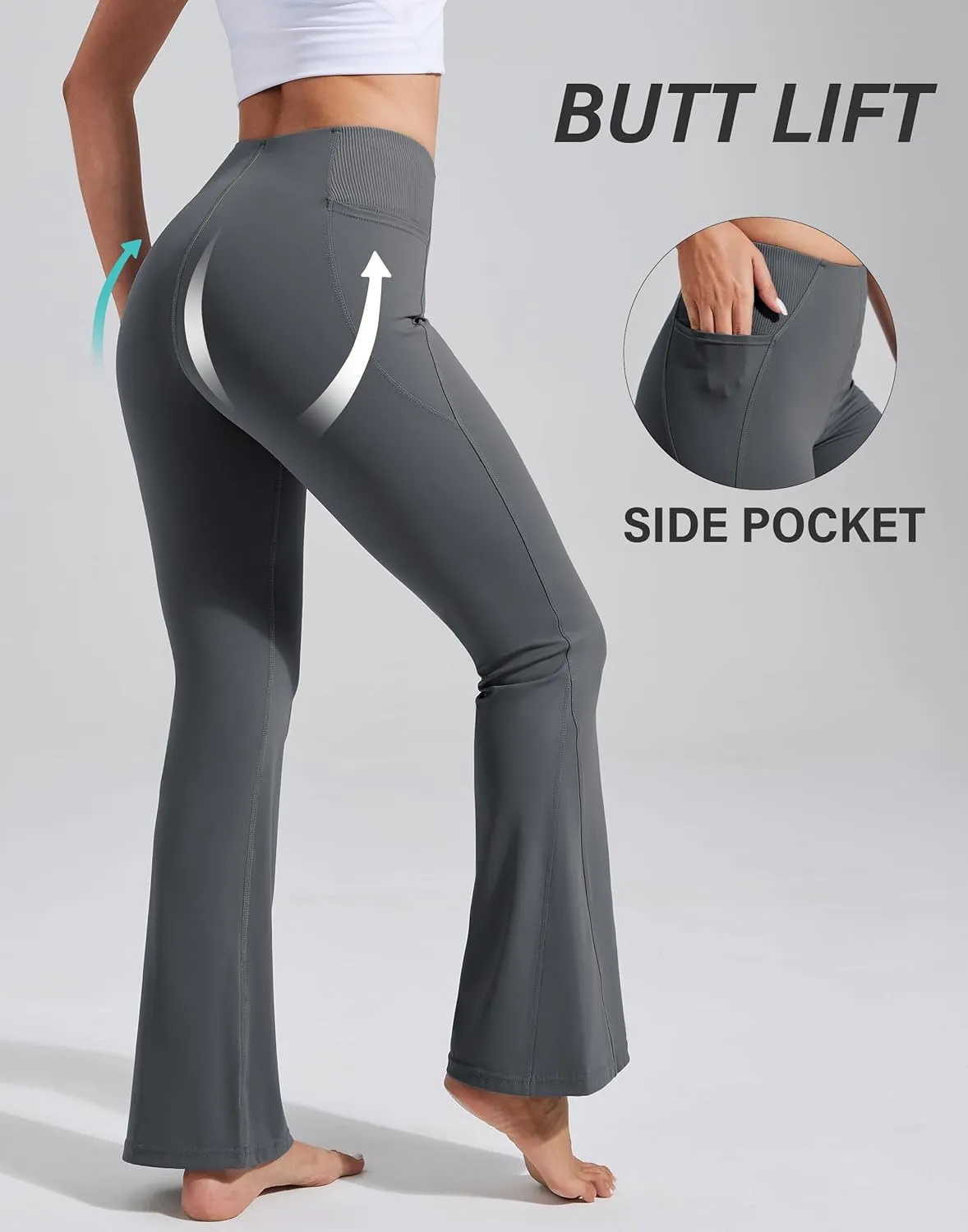 Pioneer Camp Women's Flare Yoga Pants Bootcut Flared Leggings with Pockets High Waist Tummy Control Bell Bottoms Gym Workout