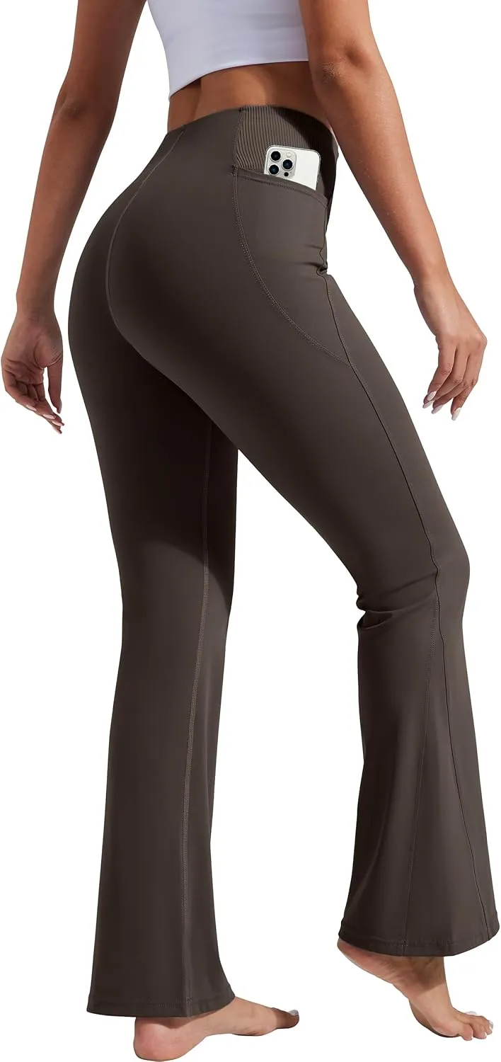 Pioneer Camp Women's Flare Yoga Pants Bootcut Flared Leggings with Pockets High Waist Tummy Control Bell Bottoms Gym Workout