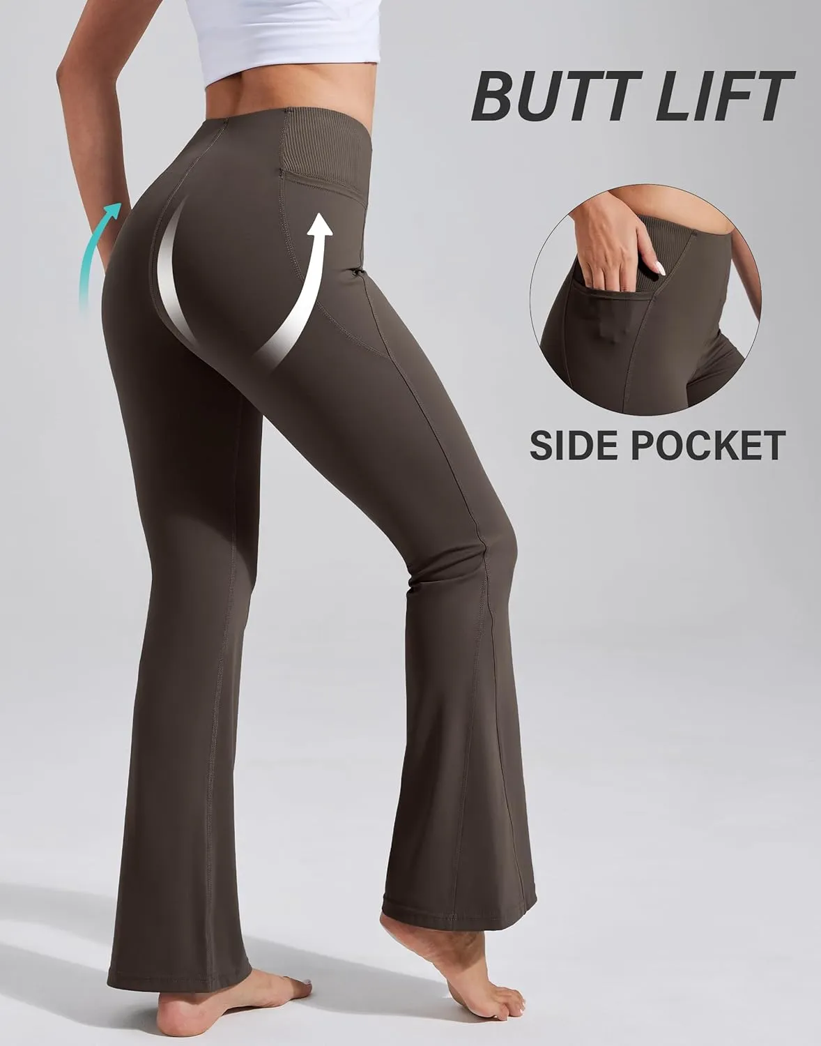 Pioneer Camp Women's Flare Yoga Pants Bootcut Flared Leggings with Pockets High Waist Tummy Control Bell Bottoms Gym Workout