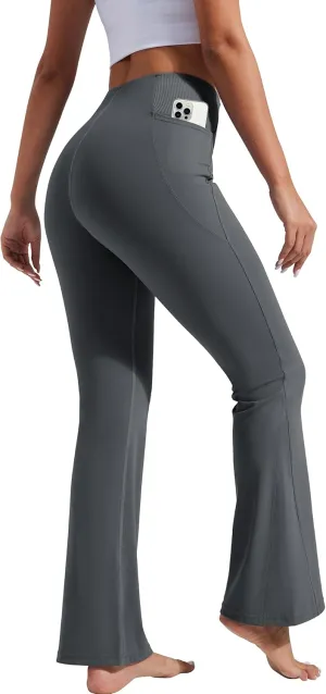 Pioneer Camp Women's Flare Yoga Pants Bootcut Flared Leggings with Pockets High Waist Tummy Control Bell Bottoms Gym Workout