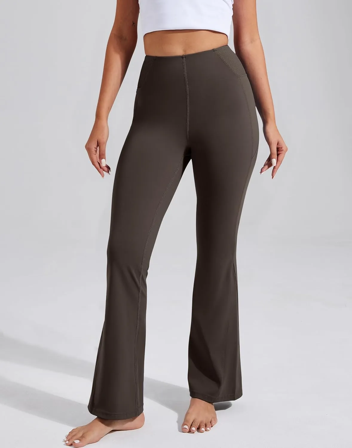 Pioneer Camp Women's Flare Yoga Pants Bootcut Flared Leggings with Pockets High Waist Tummy Control Bell Bottoms Gym Workout