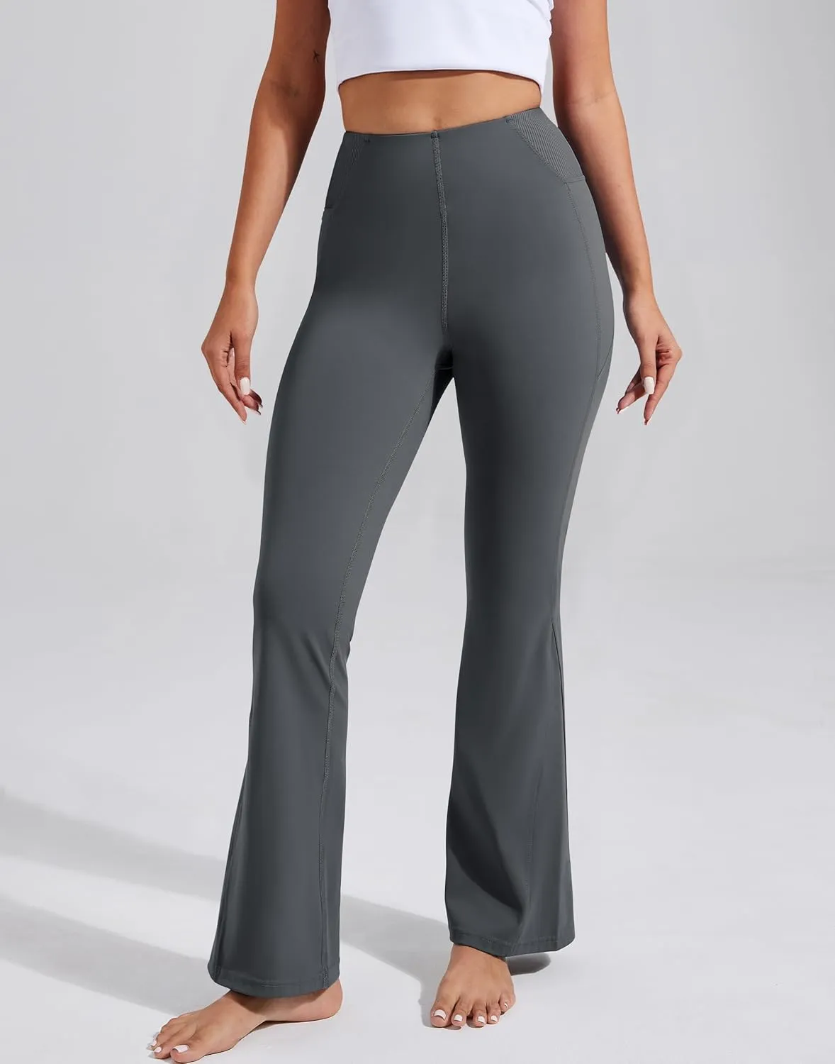 Pioneer Camp Women's Flare Yoga Pants Bootcut Flared Leggings with Pockets High Waist Tummy Control Bell Bottoms Gym Workout