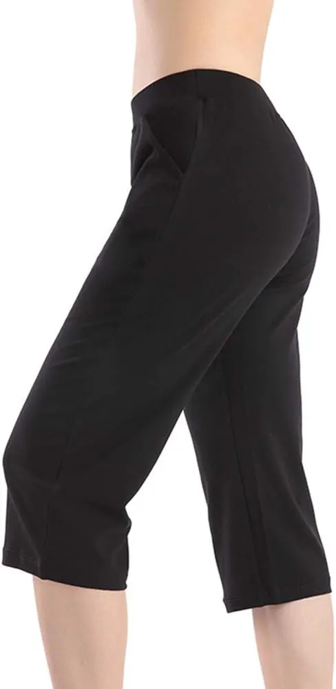 QingWan Womens Shorts with Pockets Elastic Waist Spandex Athletic Short Capri Pants Yoga