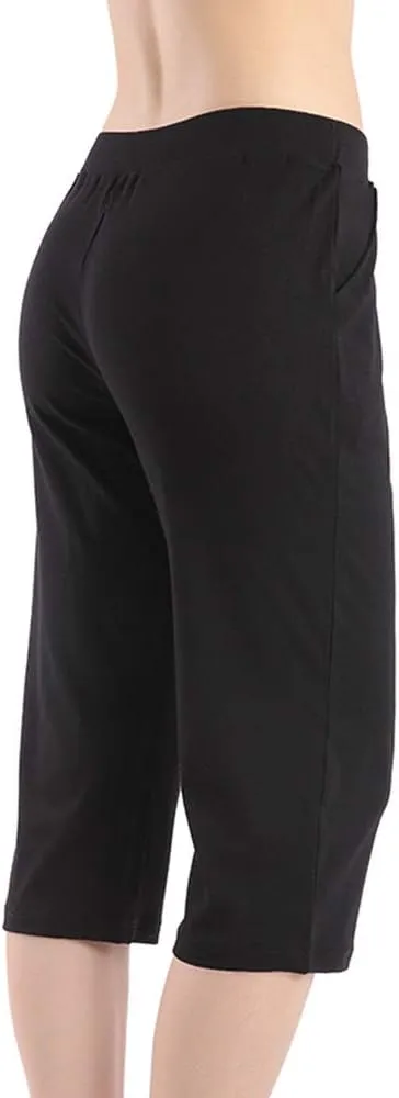 QingWan Womens Shorts with Pockets Elastic Waist Spandex Athletic Short Capri Pants Yoga