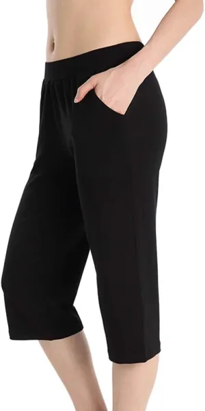QingWan Womens Shorts with Pockets Elastic Waist Spandex Athletic Short Capri Pants Yoga
