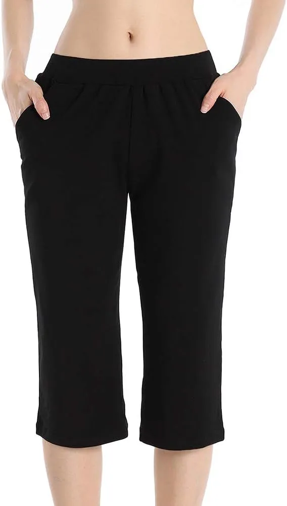 QingWan Womens Shorts with Pockets Elastic Waist Spandex Athletic Short Capri Pants Yoga