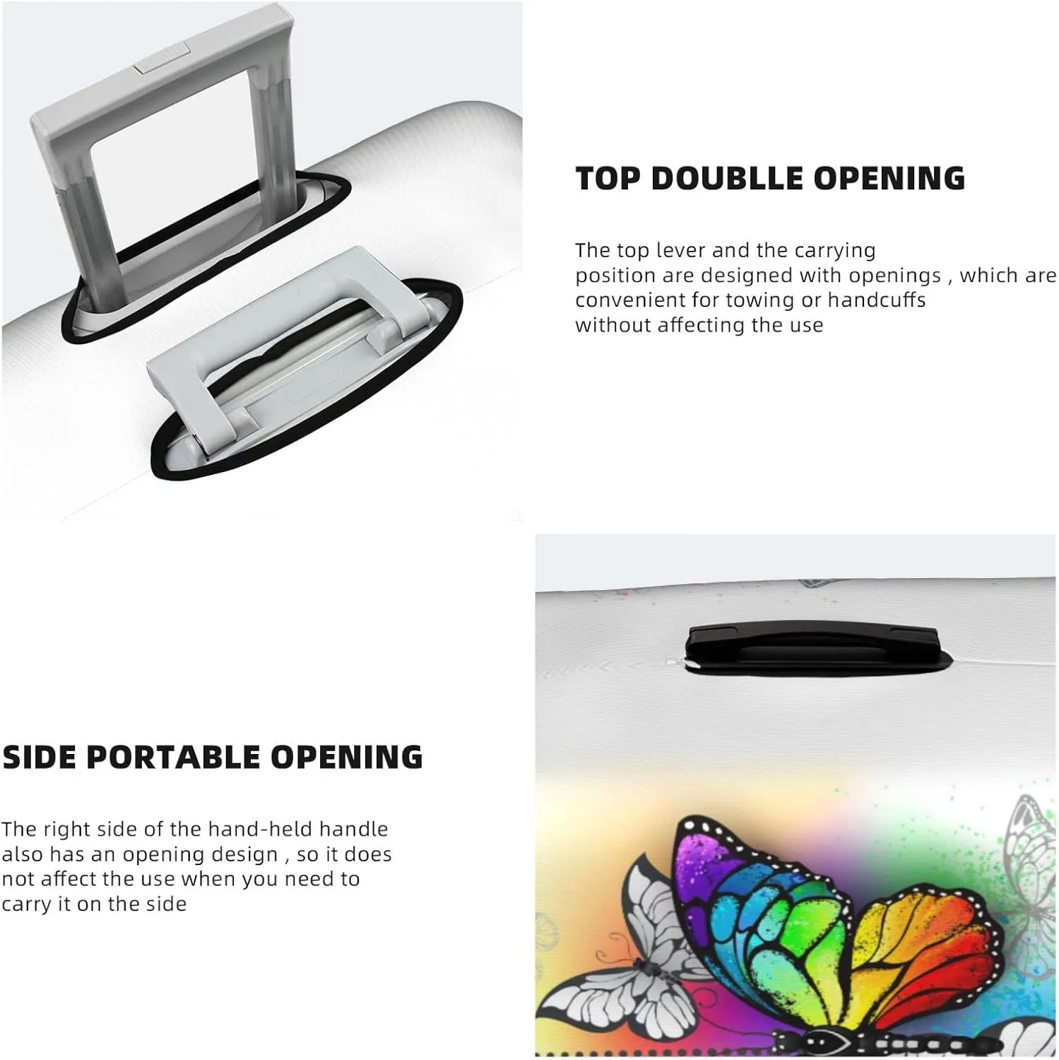 Rainbow Butterfly White Travel Luggage Cover Fits 18-32 Inch Luggage, Elastic Suitcase Cover Protector with Concealed Zipper for Wheeled Suitcase Tsa Approved
