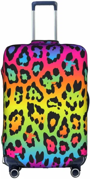 Rainbow Leopard Print Travel Luggage Cover Fits 18/24/28/32 Inch Luggage, Stretch Suitcase Cover Protector with Concealed Zipper for Wheeled Suitcase Tsa Approved
