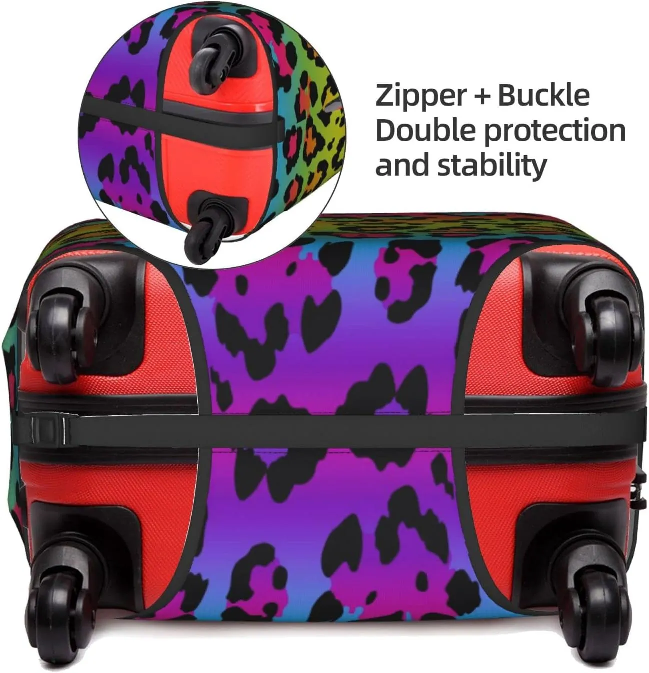 Rainbow Leopard Print Travel Luggage Cover Fits 18/24/28/32 Inch Luggage, Stretch Suitcase Cover Protector with Concealed Zipper for Wheeled Suitcase Tsa Approved