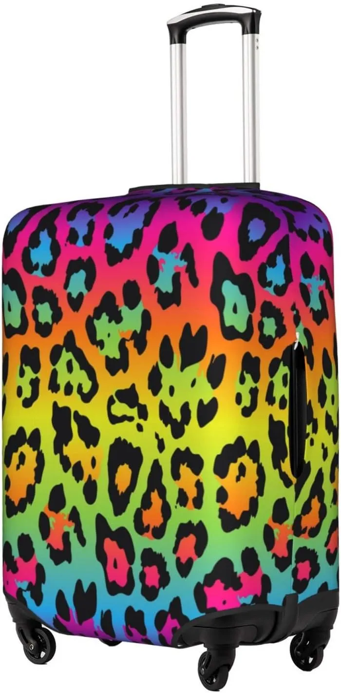 Rainbow Leopard Print Travel Luggage Cover Fits 18/24/28/32 Inch Luggage, Stretch Suitcase Cover Protector with Concealed Zipper for Wheeled Suitcase Tsa Approved