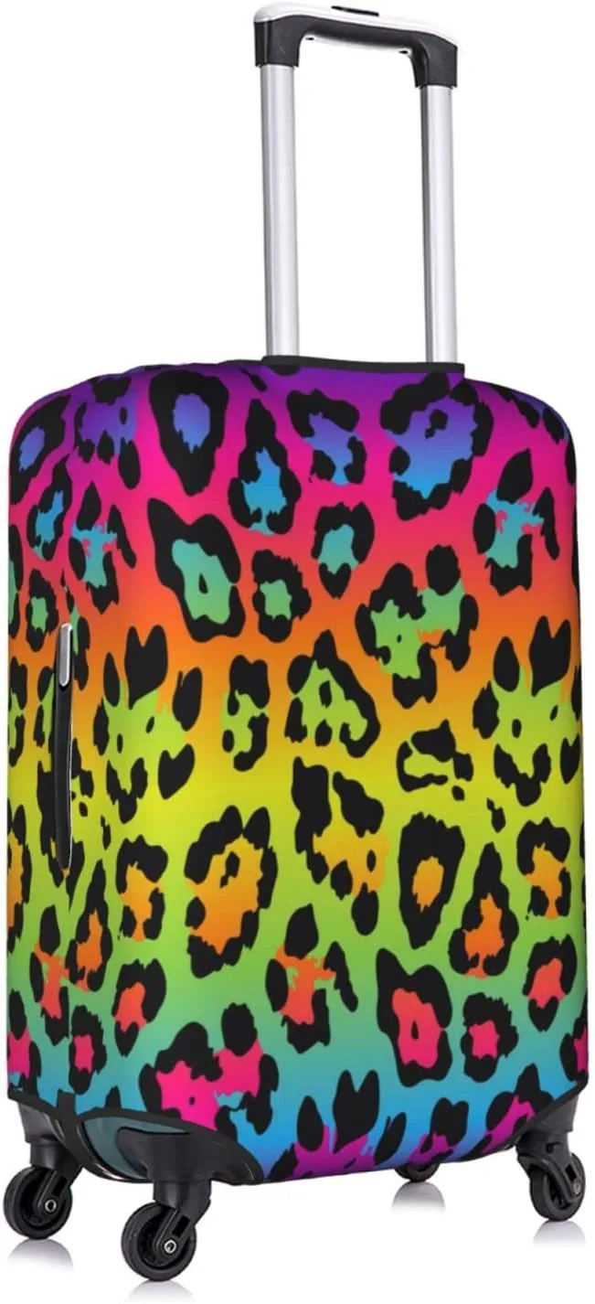 Rainbow Leopard Print Travel Luggage Cover Fits 18/24/28/32 Inch Luggage, Stretch Suitcase Cover Protector with Concealed Zipper for Wheeled Suitcase Tsa Approved