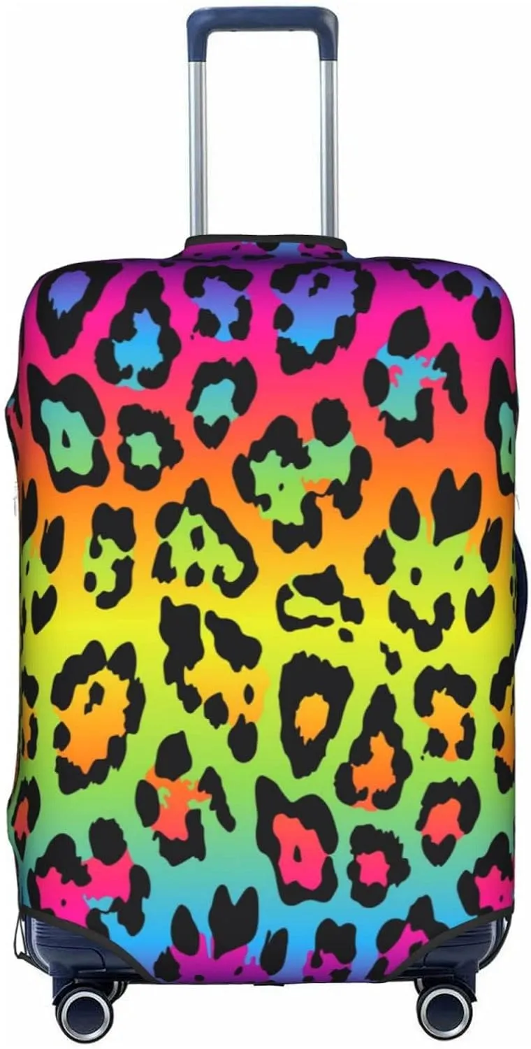 Rainbow Leopard Print Travel Luggage Cover Fits 18/24/28/32 Inch Luggage, Stretch Suitcase Cover Protector with Concealed Zipper for Wheeled Suitcase Tsa Approved