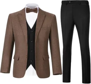 Retro 3 Piece Suit Tweed Herringbone Suit Jacket 2 Button Slim Fit Groom Men Formal Suit Vest Dress Pants Prom Tuxedo