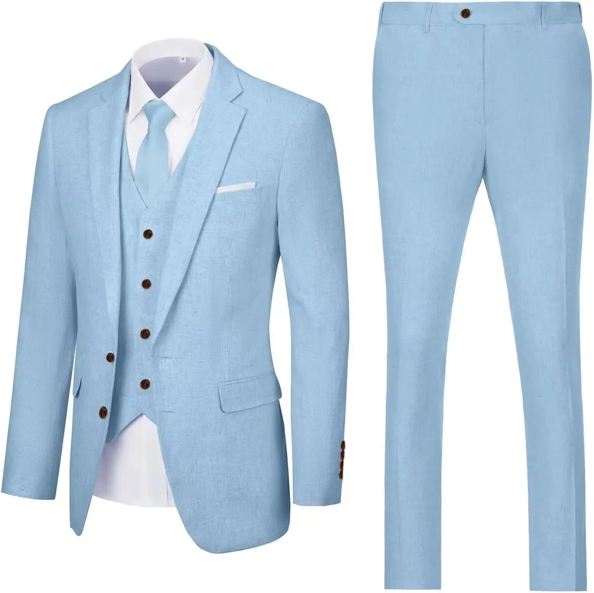 Retro Linen Mens Suit 3 Pieces Light Weight Linen Suit Linen Summer Slim Fit Suits Tuxedo Jacket Blazer Vest Pant for Men