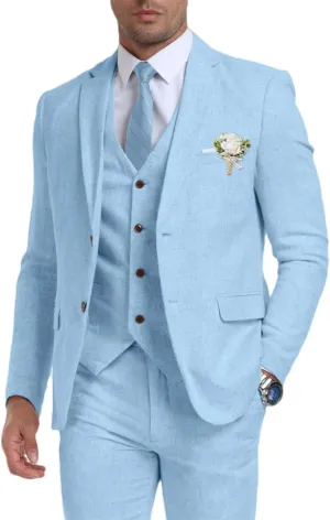 Retro Linen Mens Suit 3 Pieces Light Weight Linen Suit Linen Summer Slim Fit Suits Tuxedo Jacket Blazer Vest Pant for Men