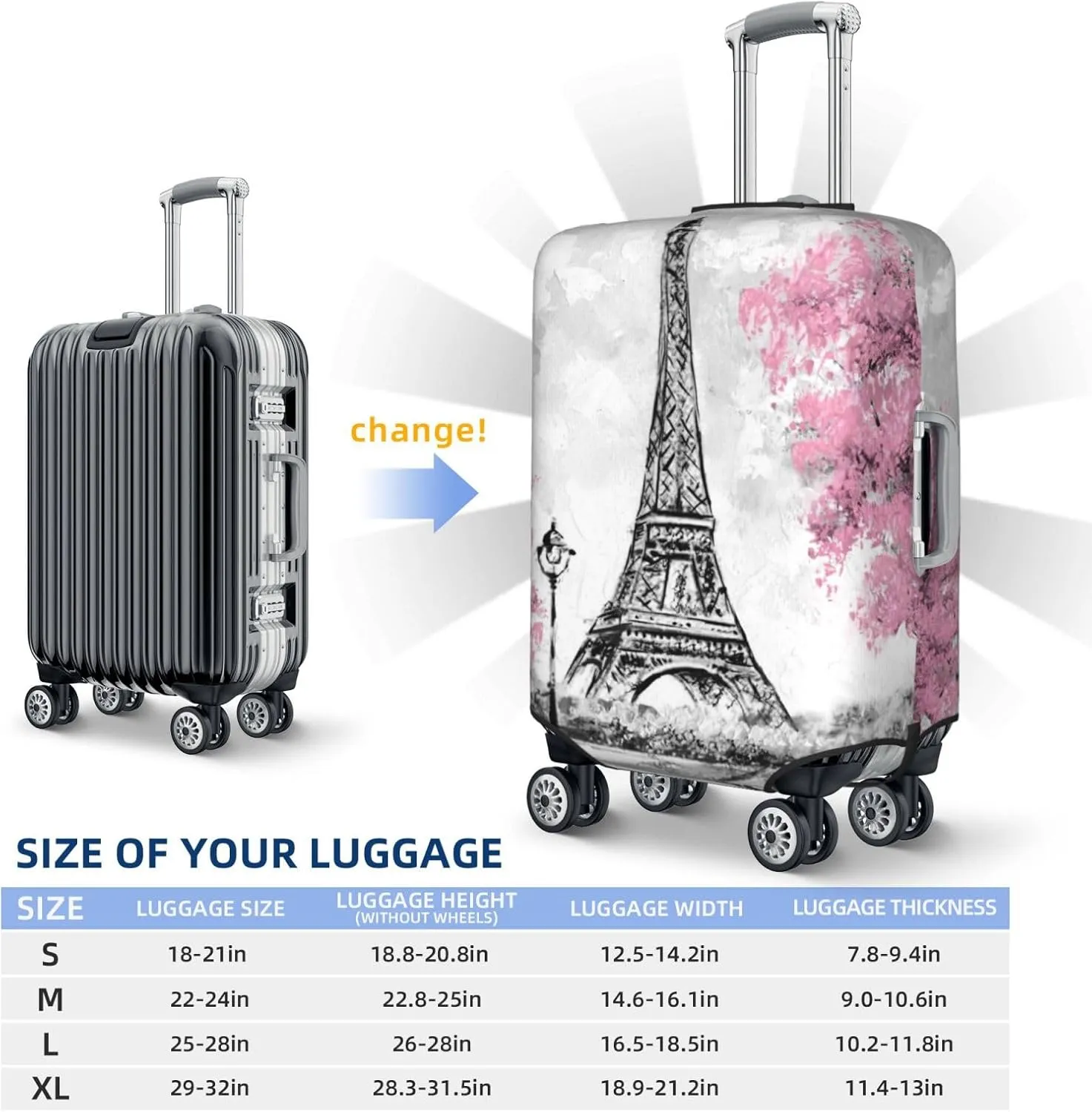 Retro Paris Eiffel Tower Luggage Suitcase Covers Elastic Washable Luggage Protector Travel Suitcase Protective Cover For Kid And Adult, S (Fit 18-21 Inch Luggage)