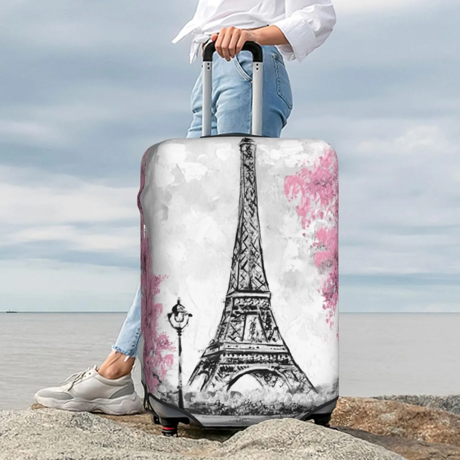 Retro Paris Eiffel Tower Luggage Suitcase Covers Elastic Washable Luggage Protector Travel Suitcase Protective Cover For Kid And Adult, S (Fit 18-21 Inch Luggage)