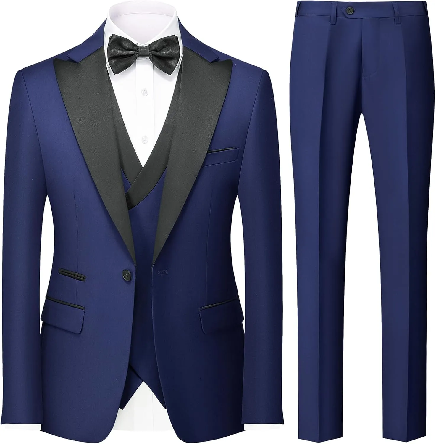 Rogers & Morris Tuxedo Suits for Men Solid 3 Piece Slim FitFormal Set Peak Lapels One Button Jacket Vest Pants
