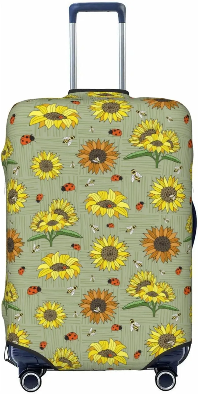 Sage Green With Sunflowers Print Luggage Covers For Suitcase,Elastic Washable & Stretchable Suitcase Covers For Luggage, Anti-Scratch - Fits 18-32 Inch Luggage-No Luggage Included