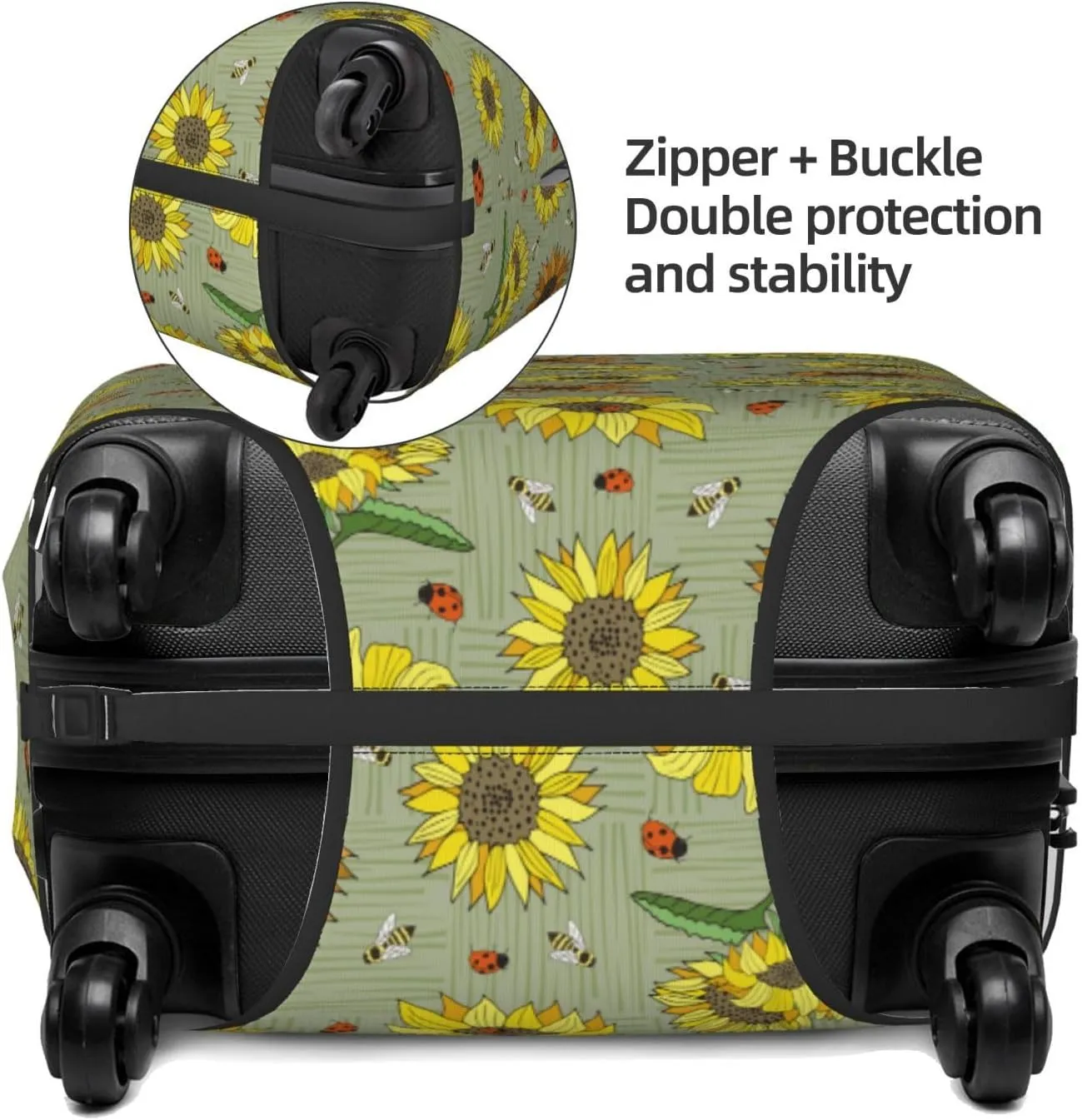 Sage Green With Sunflowers Print Luggage Covers For Suitcase,Elastic Washable & Stretchable Suitcase Covers For Luggage, Anti-Scratch - Fits 18-32 Inch Luggage-No Luggage Included