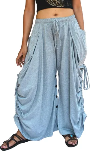Sakoonee Women's Harem Pants Palazzo Dhoti Lounge Trousers, Convertible to a Skirt 2 Pockets Cotton, One Size, Elastic Waist