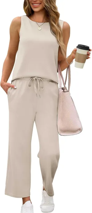 SAMPEEL Two Piece Sets for Women Summer Outfits Beach Vacation Clothes Wide Leg Crop Pants