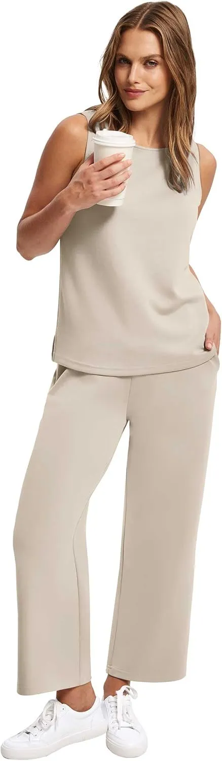 SAMPEEL Two Piece Sets for Women Summer Outfits Beach Vacation Clothes Wide Leg Crop Pants