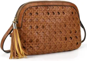 Shoulder Bag for Women Vintage PU Leather Crossbody Purse Small Messenger Bag Designer Woven Purse with Tassel, One Color, One Size
