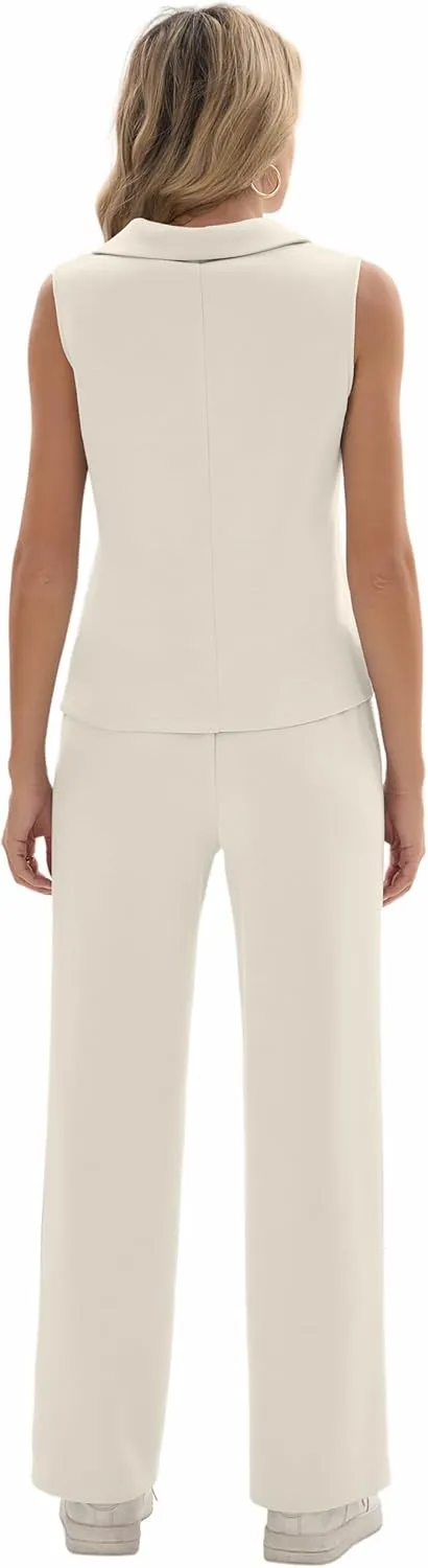 Sixstar Women 2 Piece Outfits Lounge Sets Casual Sleeveless Summer V-Neck Dressy Collared Tracksuit Lounge