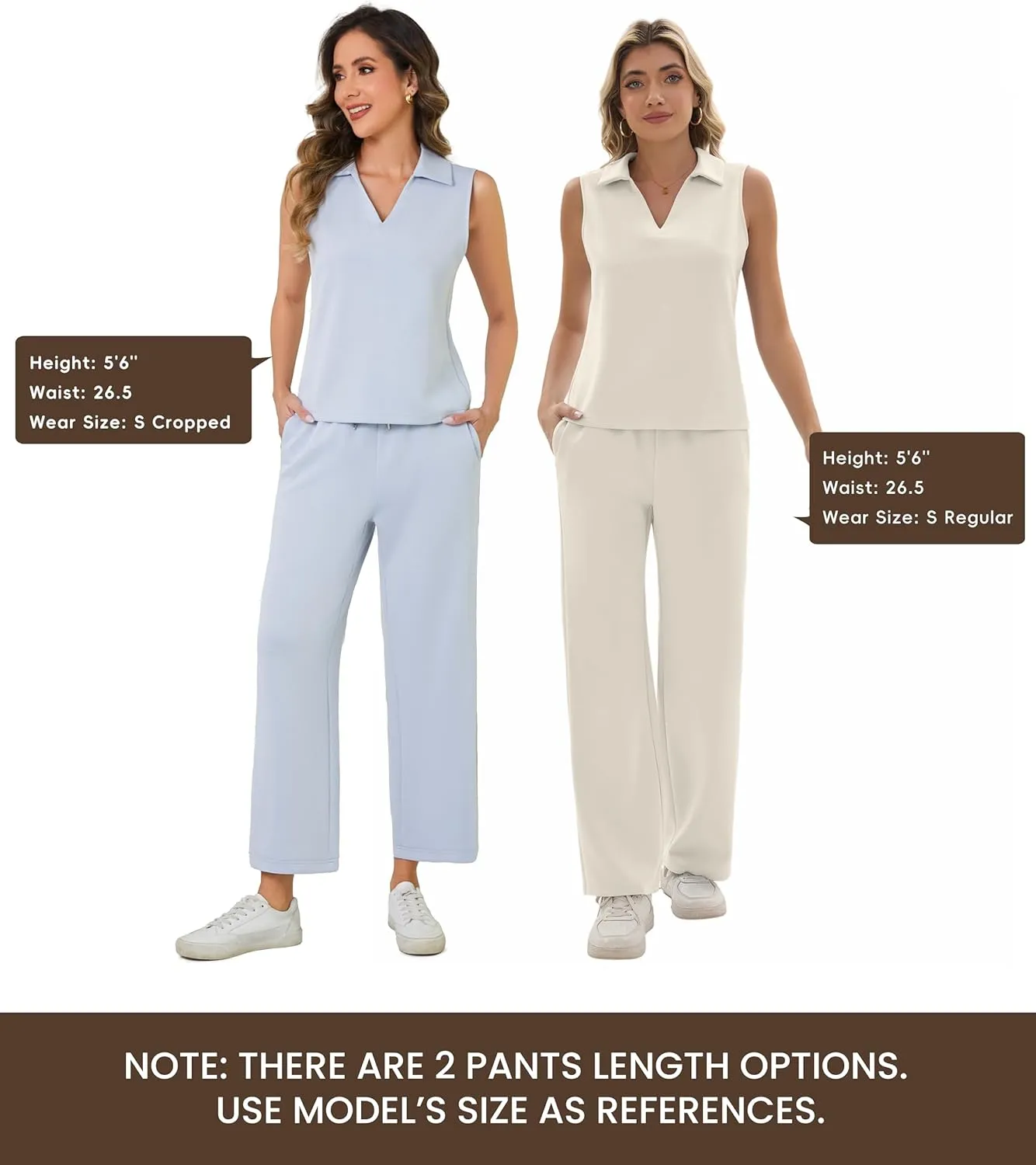 Sixstar Women 2 Piece Outfits Lounge Sets Casual Sleeveless Summer V-Neck Dressy Collared Tracksuit Lounge