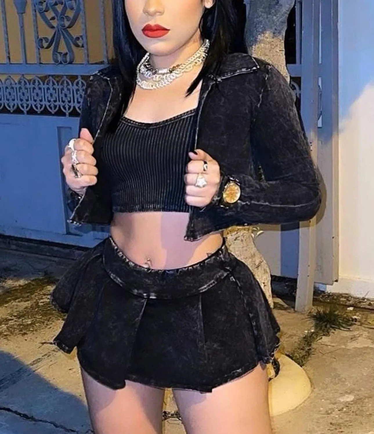 Skirt and Top Set for Women Sexy Casual Long Sleeve Crop Tops and Tennis Skort Dress 3 Piece Outfits Going Out Sweat Suit