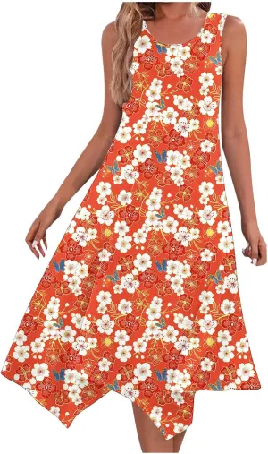 Sleeveless Dress for Women 2025 Summer Casual Beach Flowy Sundress with Pockets Boho Floral Print Midi Tank Dress